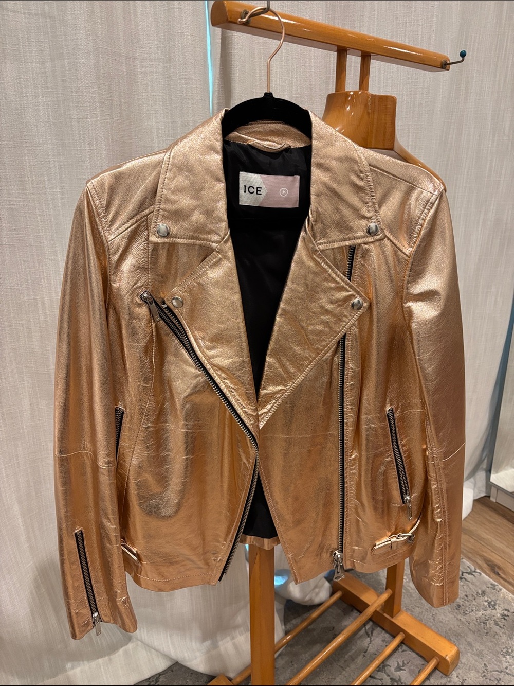 Ice Metallic Gold Leather Biker Jacket